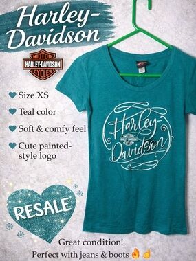Harley Davidson Teal Graphic Tee Womens XS Short Sleeve Logo Shirt
